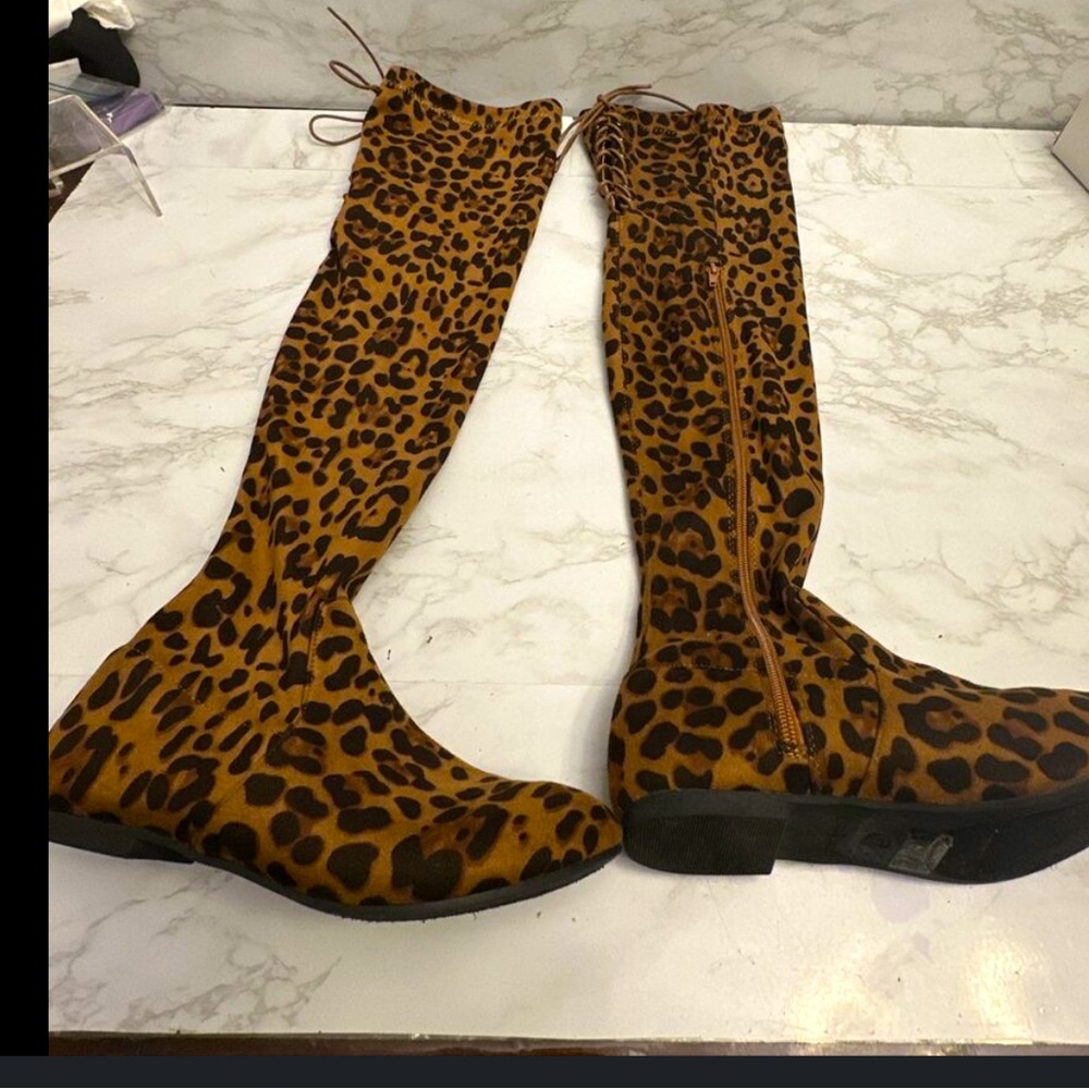 Over the knee animal print boots